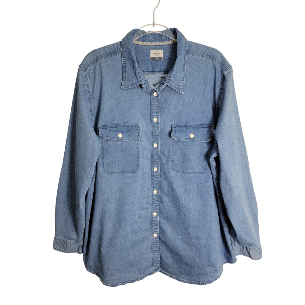 Ridgecut Toughwear Womens 2X Button Down Shirt Blue Denim Stretch Workwear